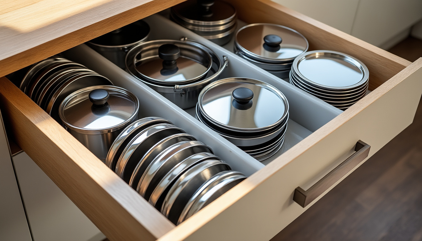 découvrez des astuces ingénieuses pour organiser parfaitement les couvercles en cuisine et gagner de l'espace tout en facilitant leur accès au quotidien.